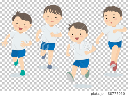 楽しそうに走る4人の男の子 88777930