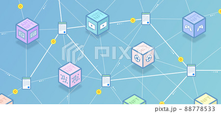 Virtual blocks with NFT crypto objects of art, sports, music, video, games items on sale and blockchain in the background. Online NFT collectibles market Virtual blocks with NFT crypto objects of art, sports, music, video, games items on sale and blockchain in the background. Online NFT collectibles market 88778533