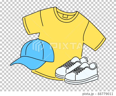 Men's, unisex fashion illustrations. T-shirts, hats and sneakers. Men's, unisex fashion illustrations. T-shirts, hats and sneakers. 88779011