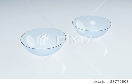 Couple of contact lens on clean reflection floor in laboratory. Optics medical and healthcare concept. 3D illustration rendering 88779603