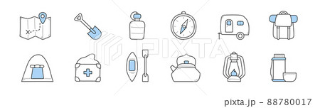Set of camping and hiking doodle icons collection 88780017
