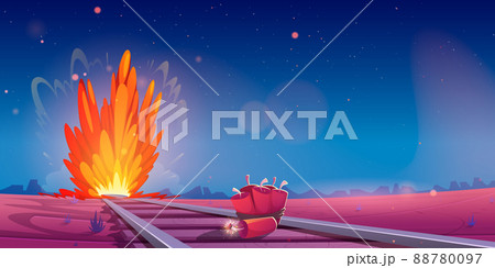 Western desert with dynamite on railway and burst 88780097