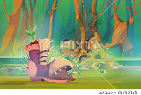 Forest pollution with pile of trash and waste Forest pollution with pile of trash and waste 88780139