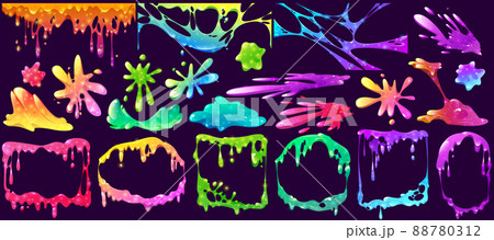 Colorful slime frames, splashes, spots or elements 88780312