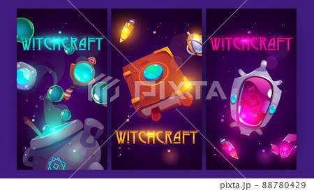 Witchcraft posters with magic amulet, mirror, book 88780429