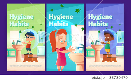 Hygiene habits posters with kids washing hands Hygiene habits posters with kids washing hands 88780470