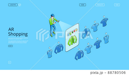 AR shopping isometric landing page, web banner 88780506