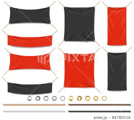 Vinyl banners 3d vector mockup, black red canvas 88780516