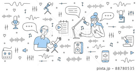 People with microphones record podcast 88780535