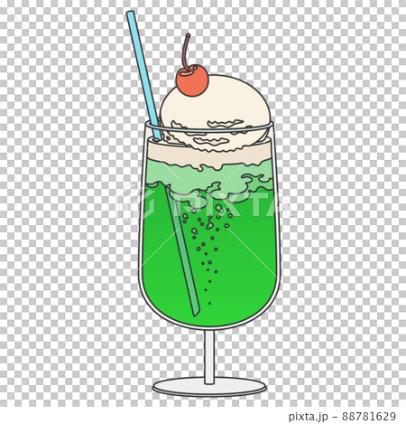 手描き風に描かれたメロンクリームソーダのイラストのイラスト素材