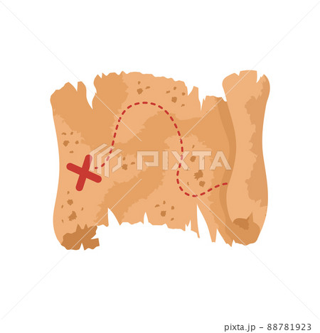 Vintage pirate treasure map. Piracy icon isolated on white background. Vector illustration in flat cartoon style 88781923