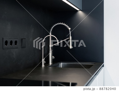 Modern kitchen washbasin with chrome faucet Modern kitchen washbasin with chrome faucet 88782040