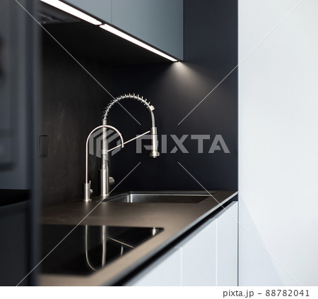 Modern kitchen washbasin with chrome faucet Modern kitchen washbasin with chrome faucet 88782041