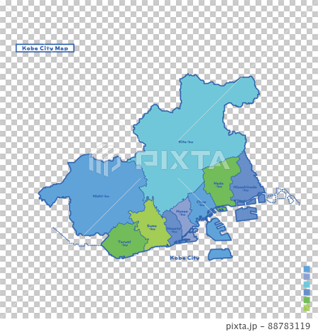 Kobe City Administrative District / Kobe City Map I tried to color-code by color on a rainy day (English version) 88783119