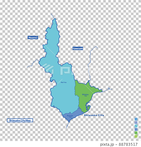 静岡市行政区・静岡市地図 雨の日カラーで色分けしてみた(英語版) 静岡市行政区・静岡市地図 雨の日カラーで色分けしてみた(英語版) 88783517