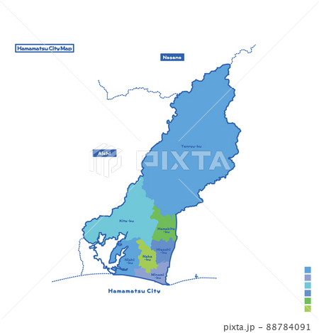 浜松市行政区・浜松市地図 雨の日カラーで色分けしてみた（英語版） 88784091