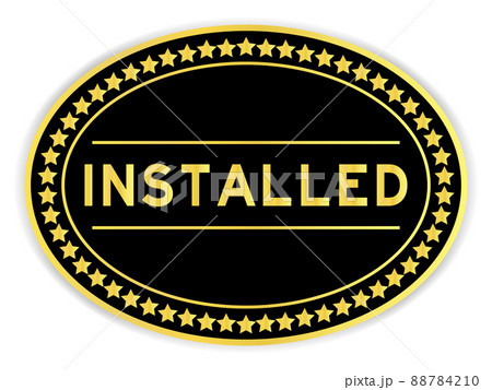 Black and gold color round label sticker with word installed on white background 88784210