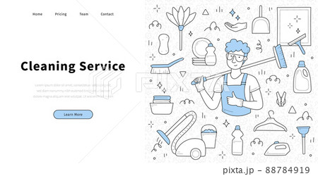 Cleaning service banner with man in uniform Cleaning service banner with man in uniform 88784919