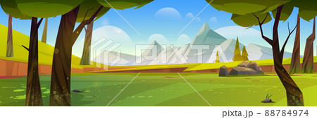 Cartoon summer nature landscape with mountains 88784974