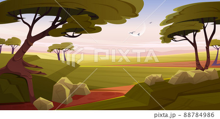 Savannah with acacia trees in early morning 88784986