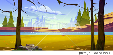 Autumn landscape with river with rocky shore 88784994