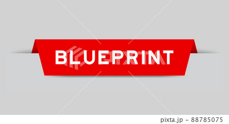 Red color inserted label with word blueprint on gray background 88785075