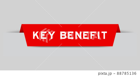 Red color inserted label with word key benefit on gray background 88785136