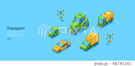 Transport isometric web banner, tractor, taxi 88785202