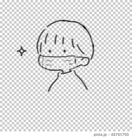 マスクをちゃんとする人(モノクロ）のイラスト素材 [88785700] - PIXTA