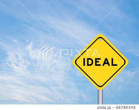 Yellow transportation sign with word ideal on blue color sky backgroundv 88786348