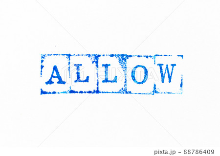 Blue color ink rubber stamp in word allow on white paper background 88786409