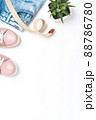 Collection of female outfit with accessories. Flat lay 88786780