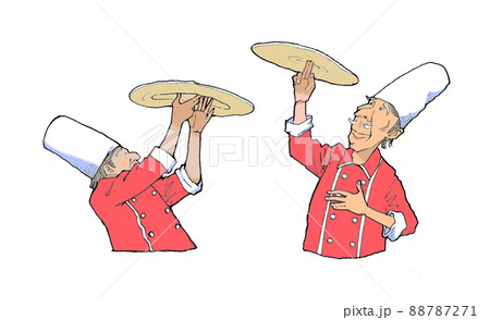 ピザ生地を回す職人 88787271