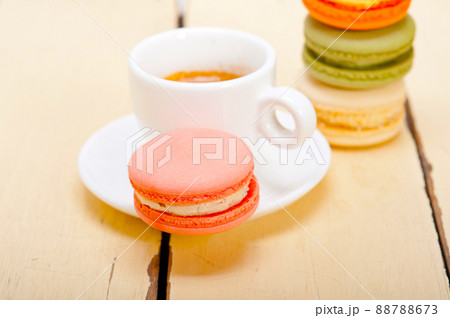 colorful macaroons with espresso coffee colorful macaroons with espresso coffee 88788673