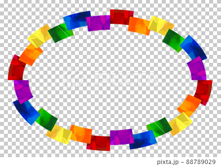 Illustration of an oval frame with 6 rainbow-colored fans _Background material 88789029
