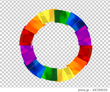 6色の虹色の扇型が並ぶ円形フレームのイラスト 背景素材のイラスト素材 7030