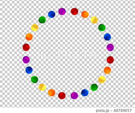 6色の虹色のドットが広がる円形フレームのイラスト 背景素材のイラスト素材 7057