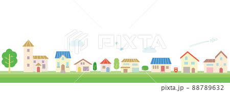 シンプルな家と住宅地の街並みベクターイラスト シンプルな家と住宅地の街並みベクターイラスト 88789632