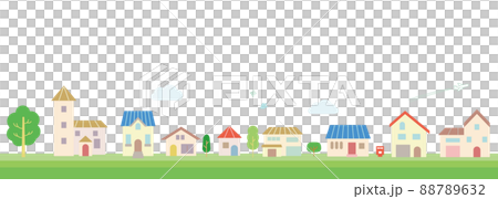 シンプルな家と住宅地の街並みベクターイラスト シンプルな家と住宅地の街並みベクターイラスト 88789632