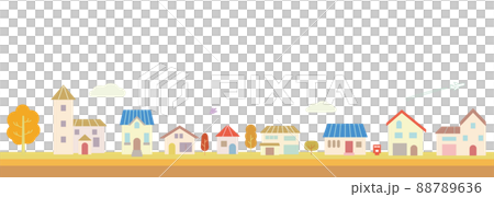 シンプルな家と秋の住宅地の街並みベクターイラスト シンプルな家と秋の住宅地の街並みベクターイラスト 88789636
