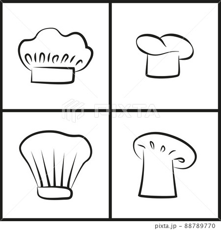 Chef Hats Monochrome Minimalistic Sketches Set 88789770