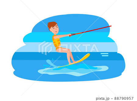 Kitesurfing and Happy Boy Vector Illustration 88790957