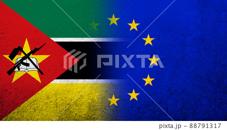 Flag of the European Unions with Mozambique National flag. Grunge background Flag of the European Unions with Mozambique National flag. Grunge background 88791317