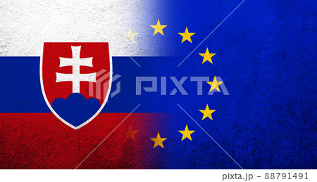 Flag of the European Union with National flag of Slovakia. Grunge background 88791491