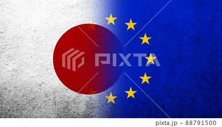 Flag of the European Union with National flag of Japan. Grunge background Flag of the European Union with National flag of Japan. Grunge background 88791500