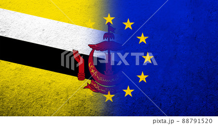 Flag of the European Union with Nation of Brunei National flag. Grunge background 88791520