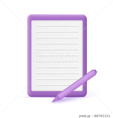 3d cartoon style ebook or tablet with pen icon. Vector 3d cartoon style ebook or tablet with pen icon. Vector 88792151