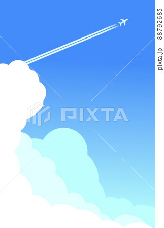 入道雲と飛行機雲のイラスト素材