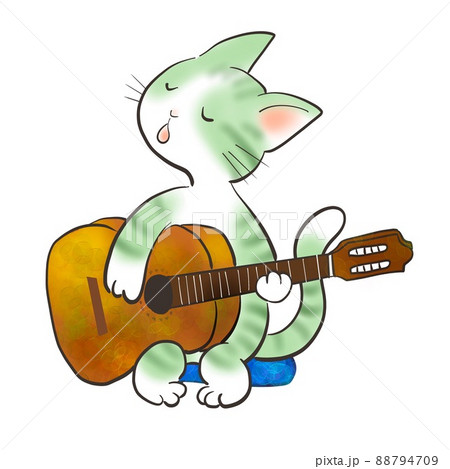 ネコが楽しそうにギターを弾いているイラスト 88794709