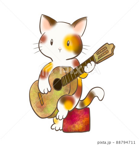 ネコが楽しそうにギター弾いているイラスト 88794711